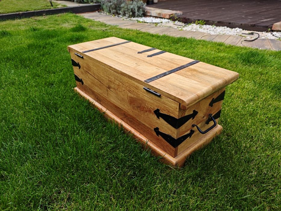 Skrzynia drewniana z litego drewna Mango okucia metal loft 80 x 30 cm