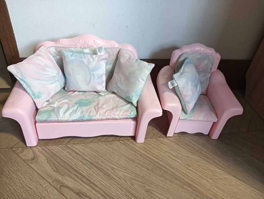 Fotel + sofa Barbie Mattel Sweet Roses 1988r rozkładana