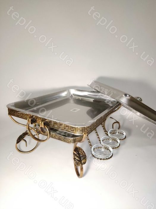 Садж ФАРАОН прямокутний 45*35 см для шашлику, 6 соусниць + щипці