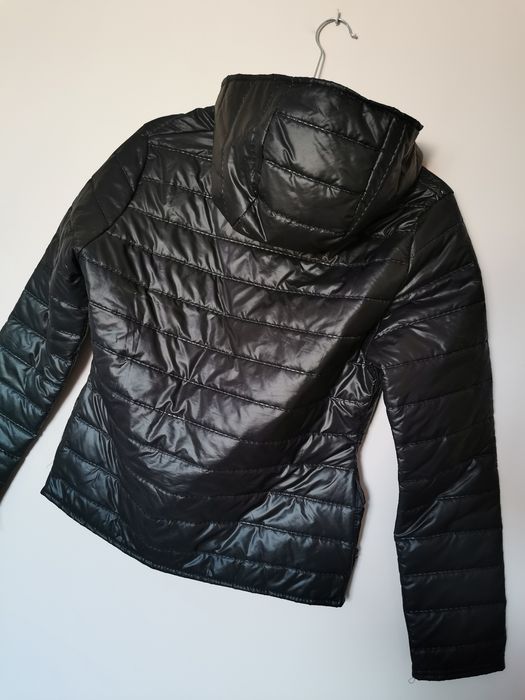 Kurtka pikowana lekka czarna z kapturem kaptur 36 S vintage boho retro