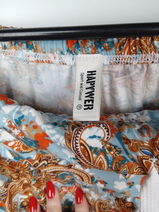 Spodnie damskie 3/4 XL wzór paisley lekkie letnie boho