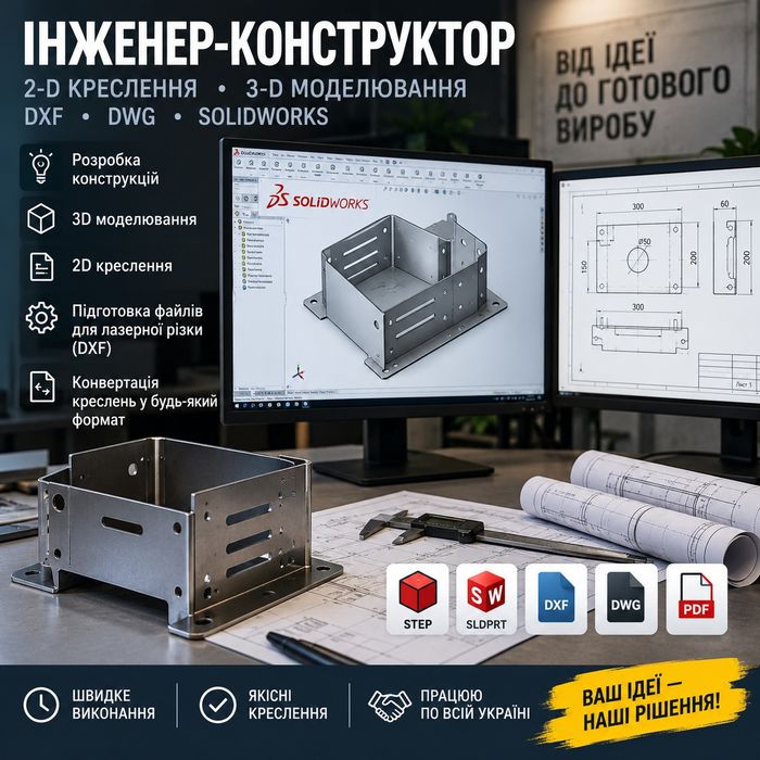 Конструктор креслення 2-D, 3-D, dxf, dwg.  + Виробництво Моделювання.