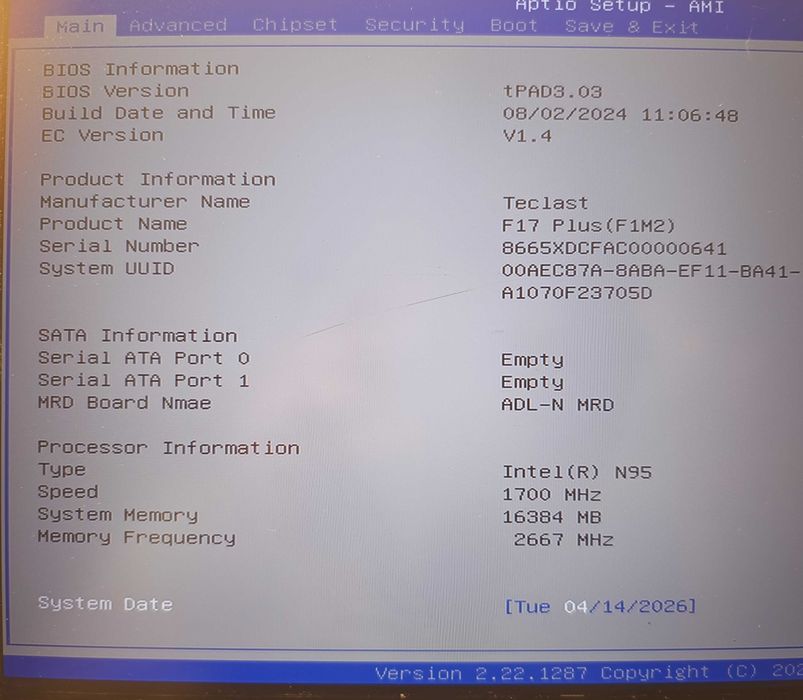 laptop 17,3 0gb ram/0gb ssd TECLAST matryca do wymiany