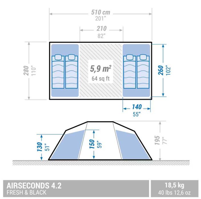 Tenda Campismo Insuflável Air Seconds 4.2 Fresh & Black