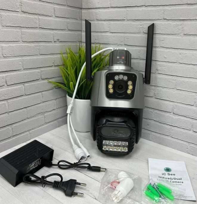 Вулична подвійна Wifi камера відеонагляду з поворотним механізмом ICsee P11
