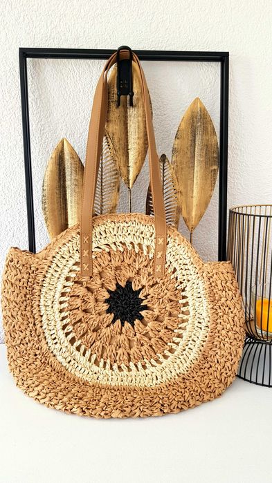 Pleciona owalna torba ECO Słomkowa