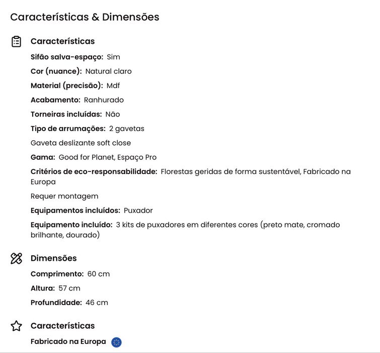 Móvel suspenso estriado para lavatório natural claro C60 cm - NOVO