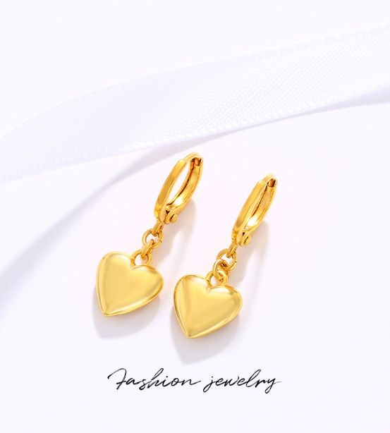Kolczyki Ze Stali Chirurgicznej Złote Wiszące Serduszka Elegancki