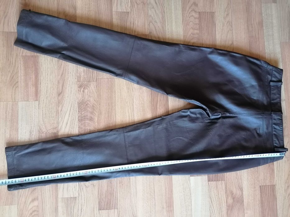 Spodnie skórkowe XS damskie brązowe prawdziwa skóra, brąz