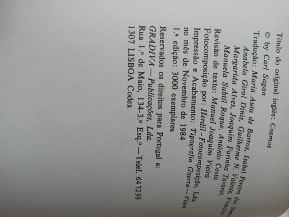 "Cosmos" por Carl Sagan 1ª Edição