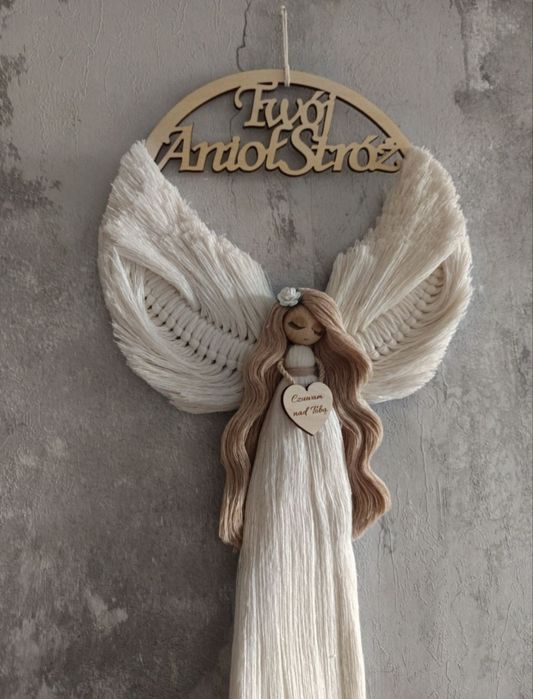 Anioł Stróż, makrama, chrzeest, komunia, prezent