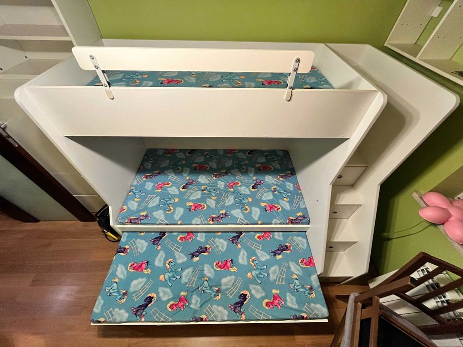 Łóżko piętrowe dziecięce, duże, robione na zamówienie, szuflady
