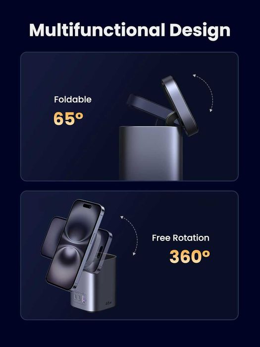 UGREEN Nexode - зарядна станція GaN потужністю 65 Вт, 3 порти з  Qi2