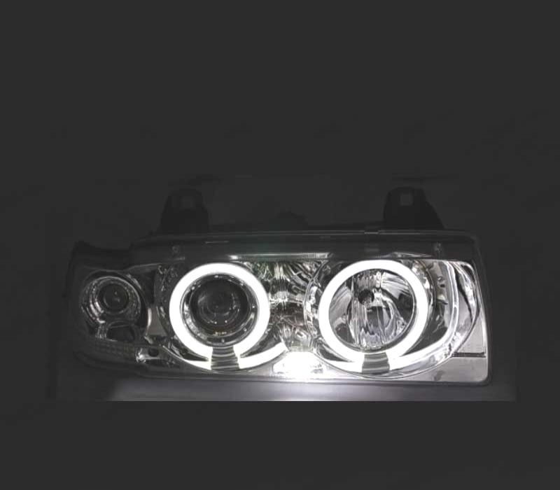 FARÓIS FRENTE ANGEL EYES BMW SERIE 3 E36 COUPE +CABRIO 92-99 FUNDO CROMADO