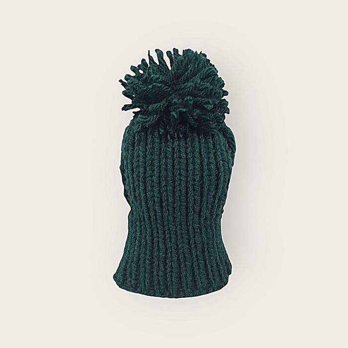 Ręcznie robiona czapka kominiarka dla kota/małego psa – zielona z pomp