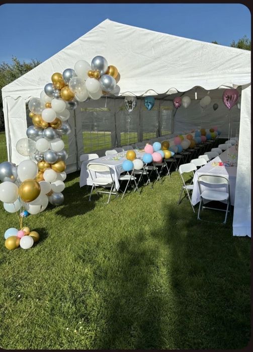 Wynajem namiotu 50 m² Augustów – stoły + krzesła + zastawa w pakiecie