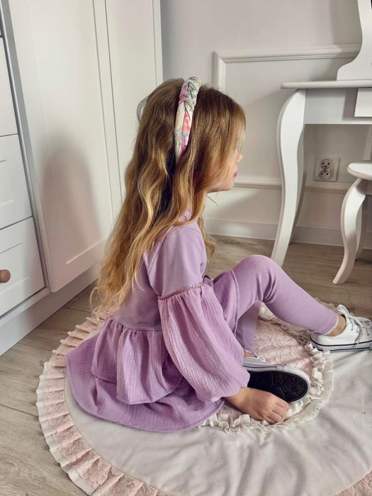 Wyprzedaż!La Mia Baby Clothes komplet tunika muślin+ kolarki lila 86