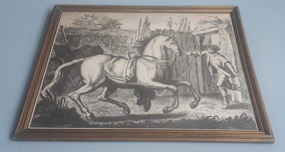 Gravura Antiga com cena Hípica