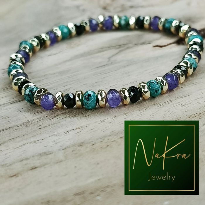 Bransoletka - czarny turmalin - agat - hematyt