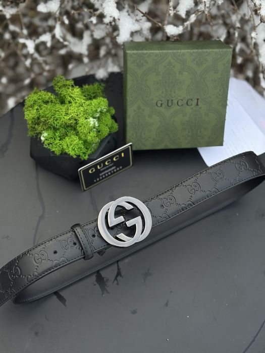 Ремінь шкіряний Gucci Monogram чорний ремень Гучи Гуччи мужской кожа