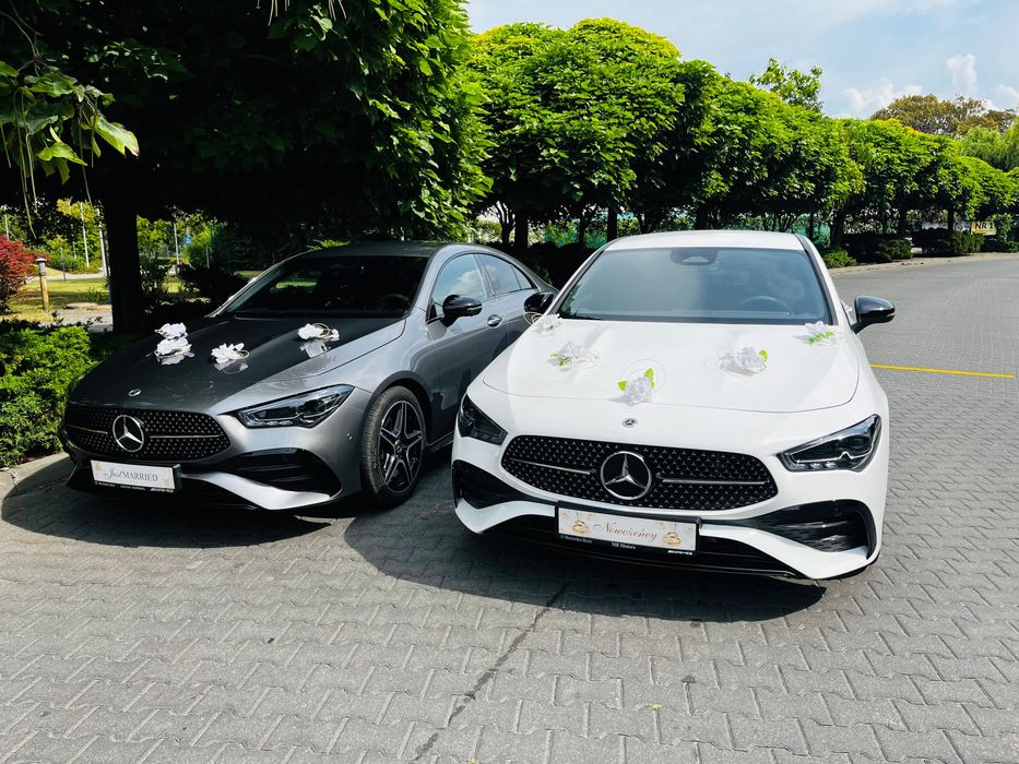 Auto do ślubu Mercedes Benz cla - biały i grafitowy