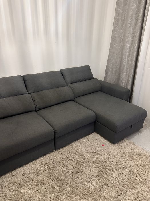 Sofá-cama de canto c/arrumação, cinza IKEA