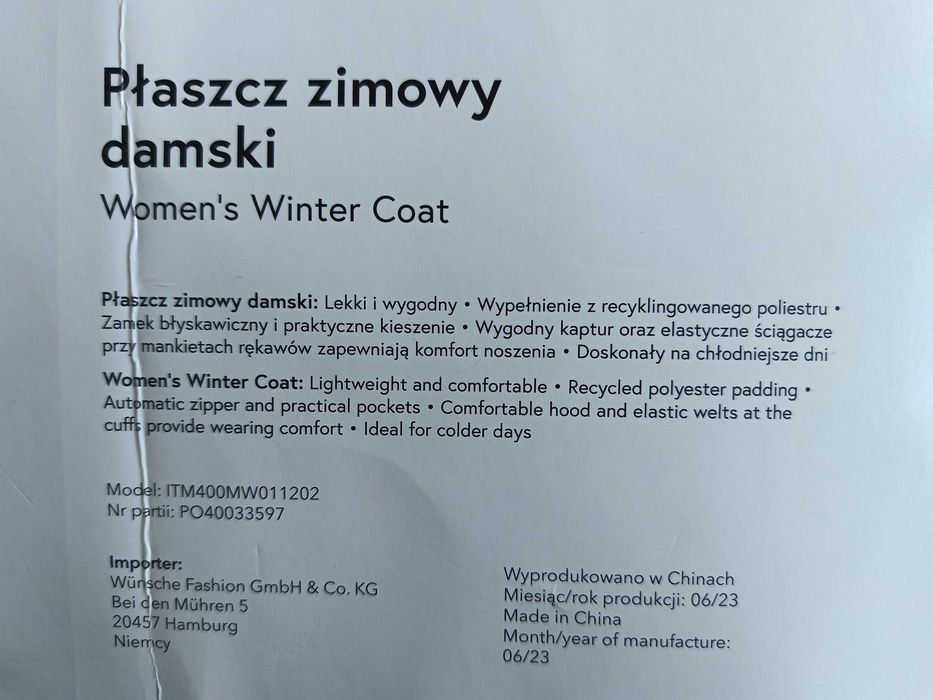 Płaszczyk zimowy