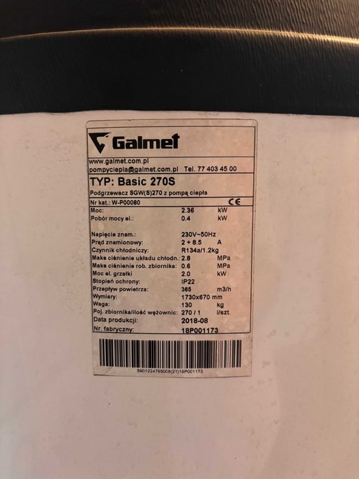GALMET Basic 270S pompa ciepłej wody