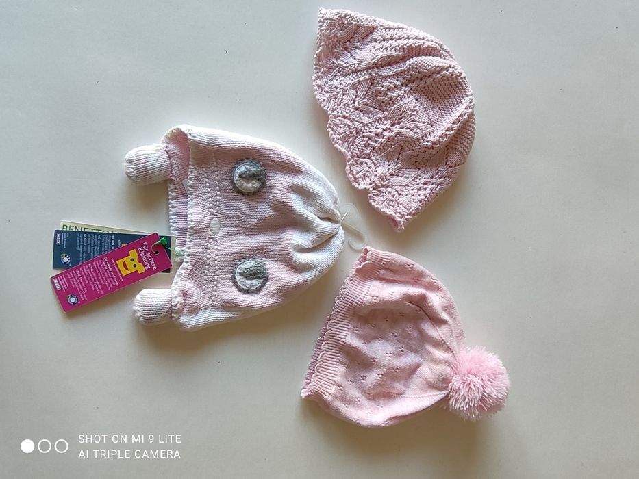 Шапка детская  Benetton Next летняя розовая 3 шт 0-3  6-12 мес х/б но