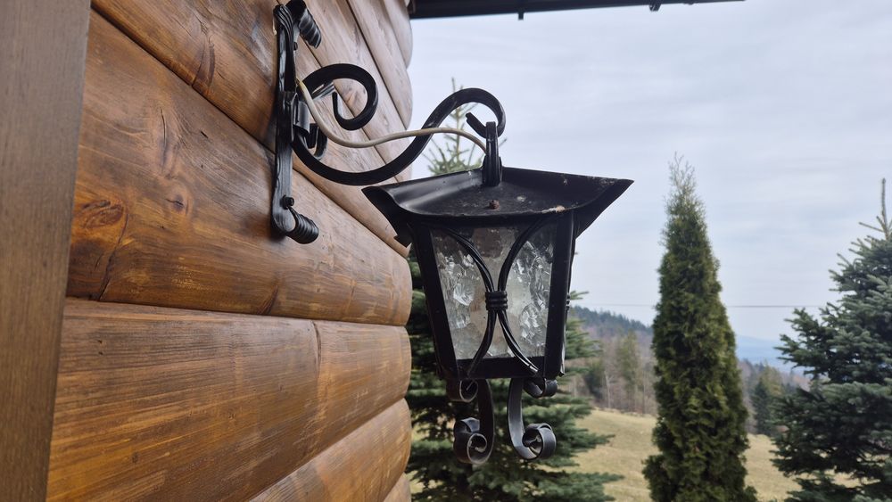 Polska Retro Lampa zewnętrzna latarnia ogrodowa  kinkiet kuty czarny patyna lampion wiszący na taras balkon Wysyłka dzwoń  !
- kinkiet Retro KUTY DUŻY
