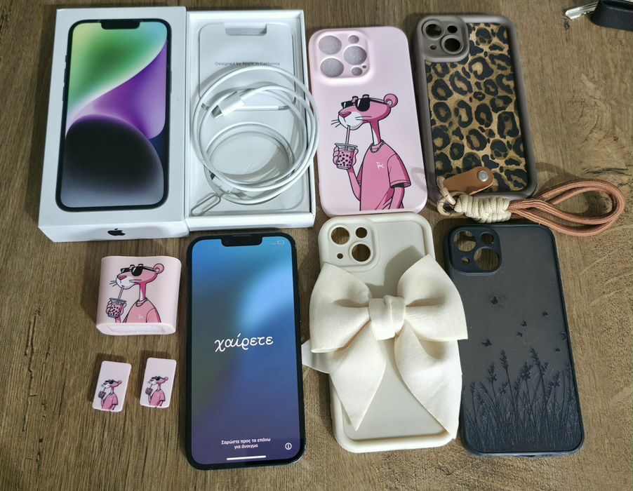 iPhone 14 128 GB Midnight • Bateria 84% • Cały Zestaw + 4 ETUI