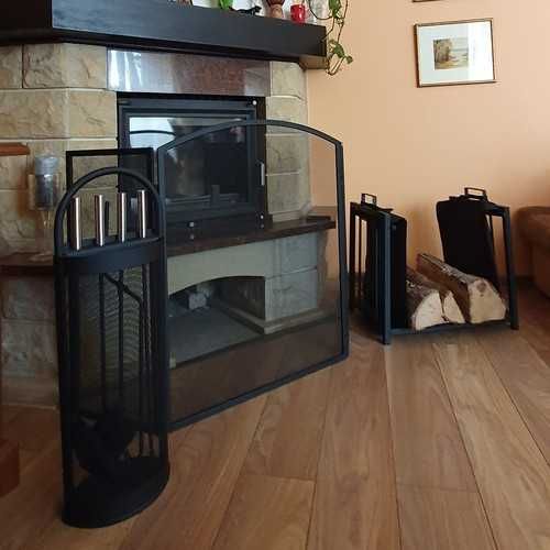 Stojak kosz i torba na drewno do kominka 2w1 metalowy czarny