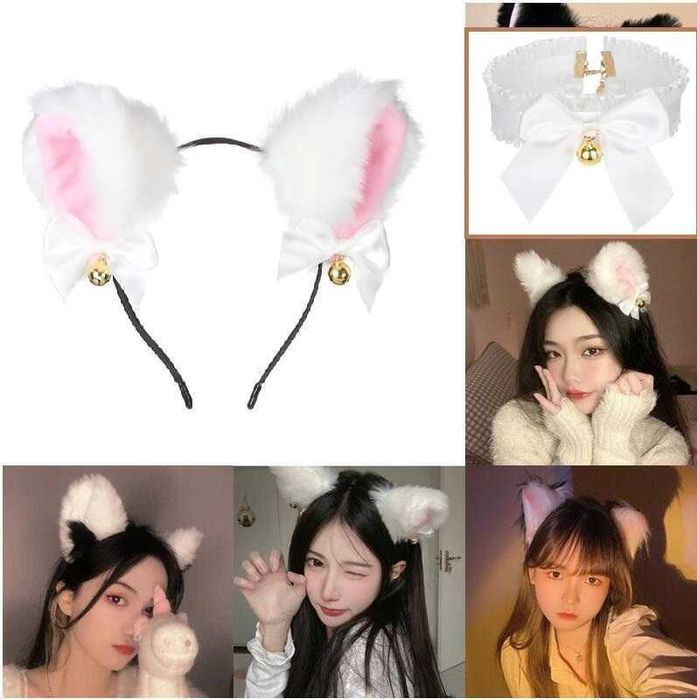 Wesoła opaska do włosów, uszy kota z dzwoneczkami.