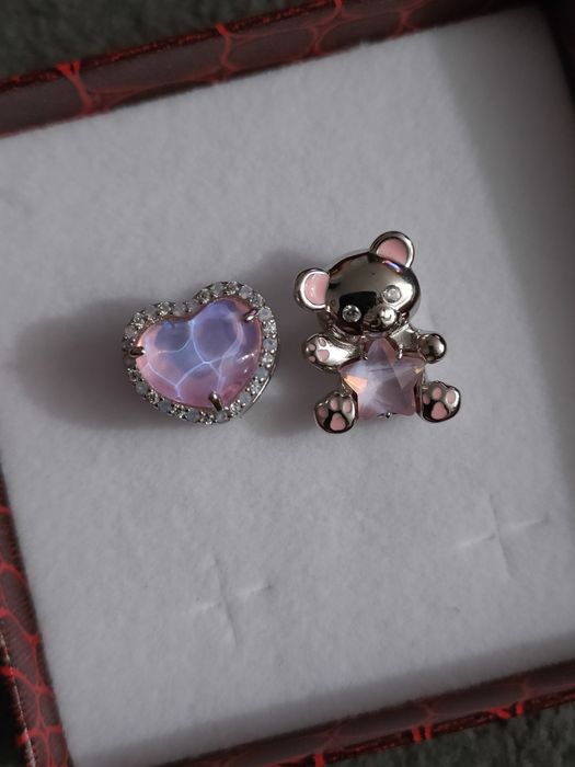 2x nowy charms miś i serce z opalem - srebro 925