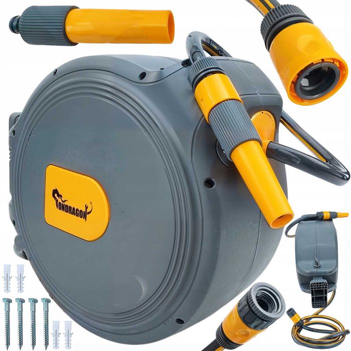 Automatyczny bęben zwijacz na wąż ogrodowy naścienny zwijak 20m 1/2