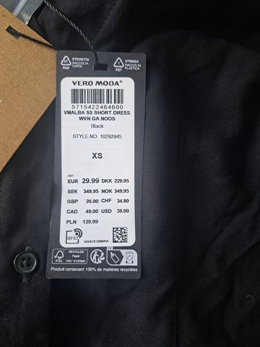 Vero Moda Sukienka czarna r. XS