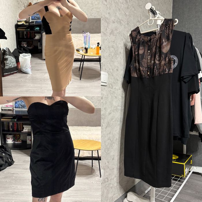 КОМПЛЕКТ Платье H&M Атласное с завязками Ted Baker S По фигуре Чёрное