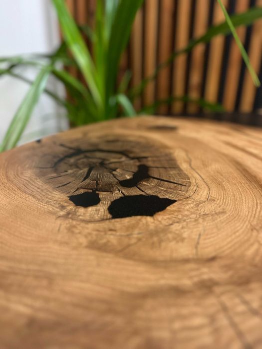 Stół dębowy okrągły do salonu jadalnia żywica monolit 100 cm #1