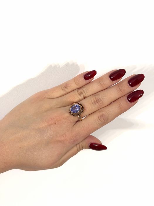 Złoty pierscionek Warmet B-607  kamień z efektem Aleksandrytu