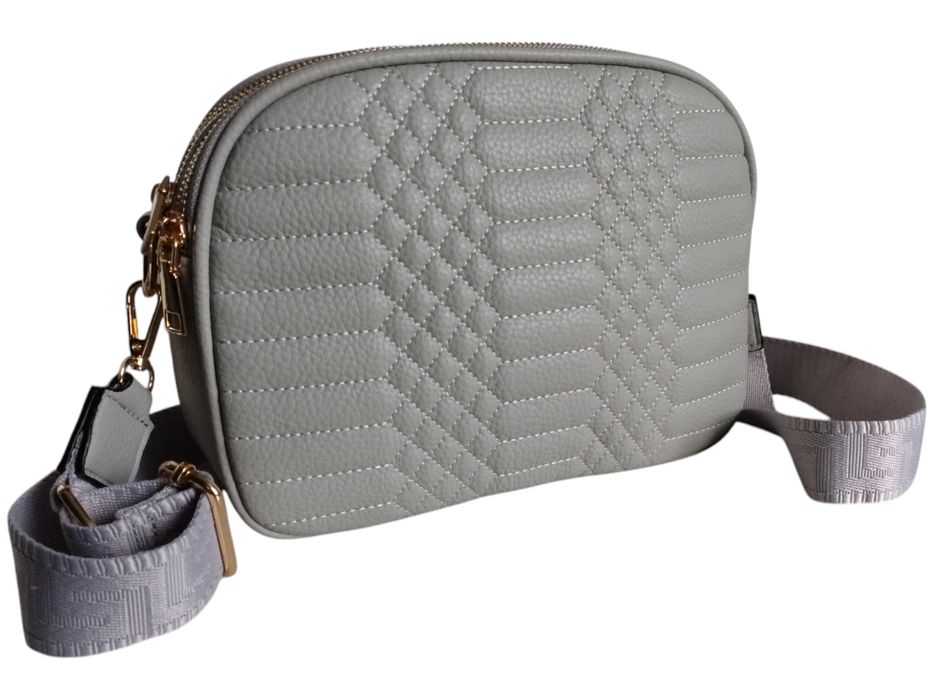 Torebka Damska Pikowana, Mała Listonoszka Na Ramię Szara, Miejski