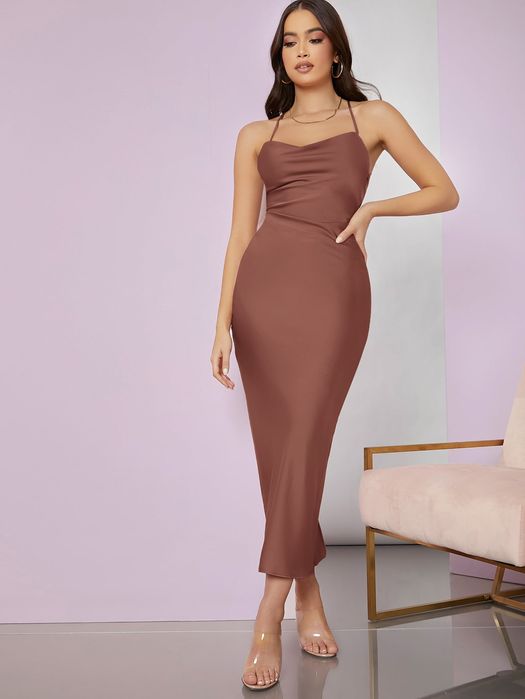 Sukienka Satynowa Maxi W Stylu Bieliźnianym Dusty Pink Shein L 40