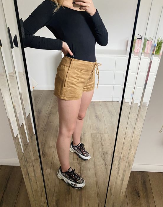 Beżowe wiązane szorty H&M 38 (M) suwak