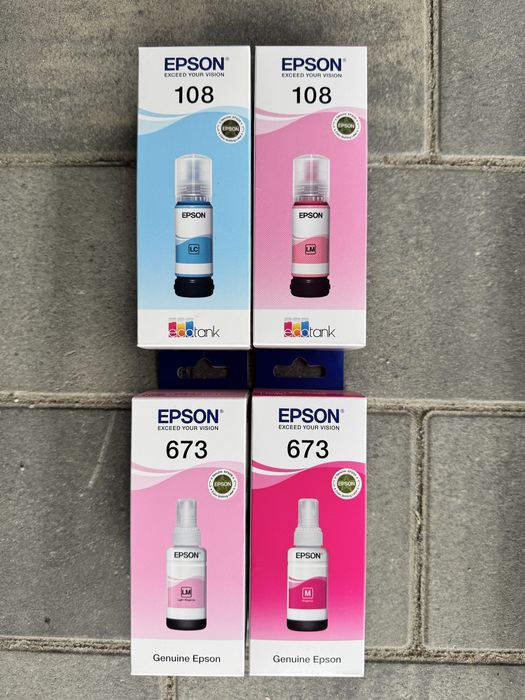 Чернила Epson 108 и 673 для шести цветных принтеров