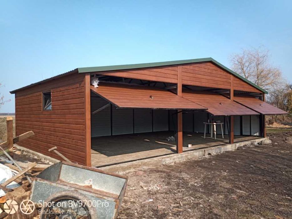 garaż 9x6 okno drzwi drewnopodobny orzech dwuspadowy brama 9x5 9x7