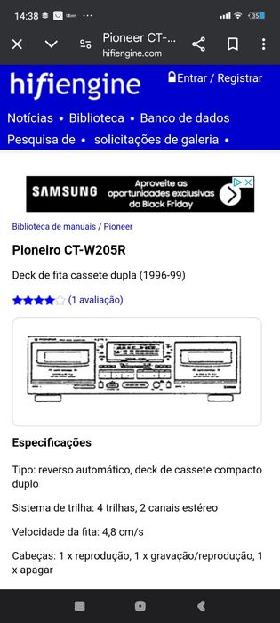 Pioneer deck Cassetes duplo Ct-w205r