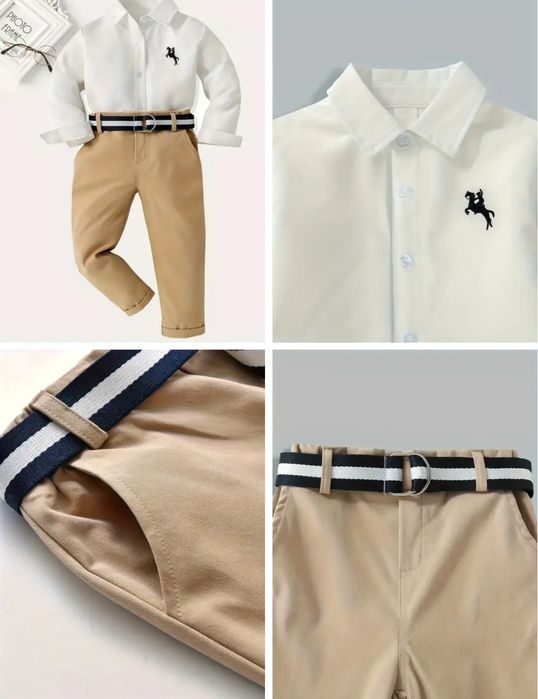 Elegancki zestaw 4-5 lat Koszula Spodnie Pasek Strój dla chłopca