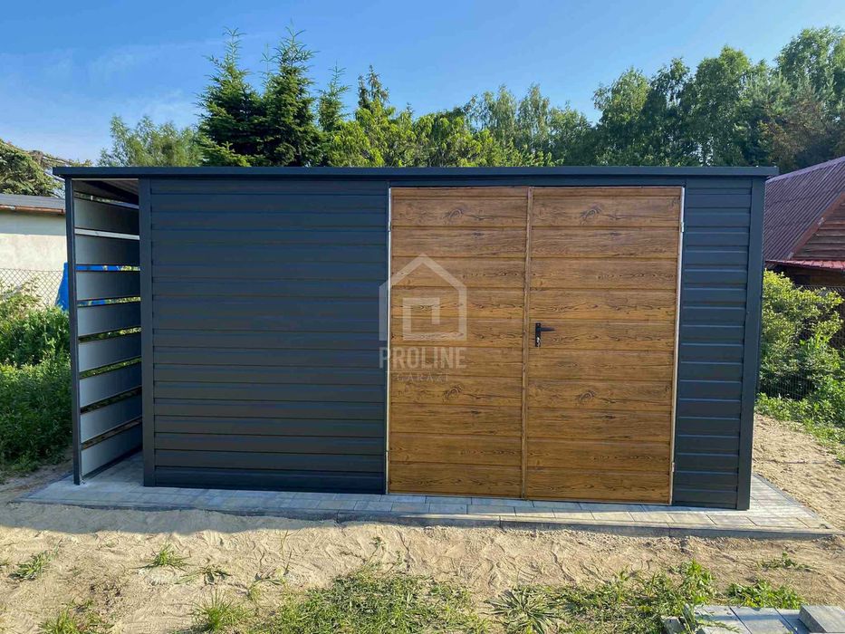 Schowek Domek Ogrodowy 4x3 wiata brama drewnopodobny spad w tył PLG166