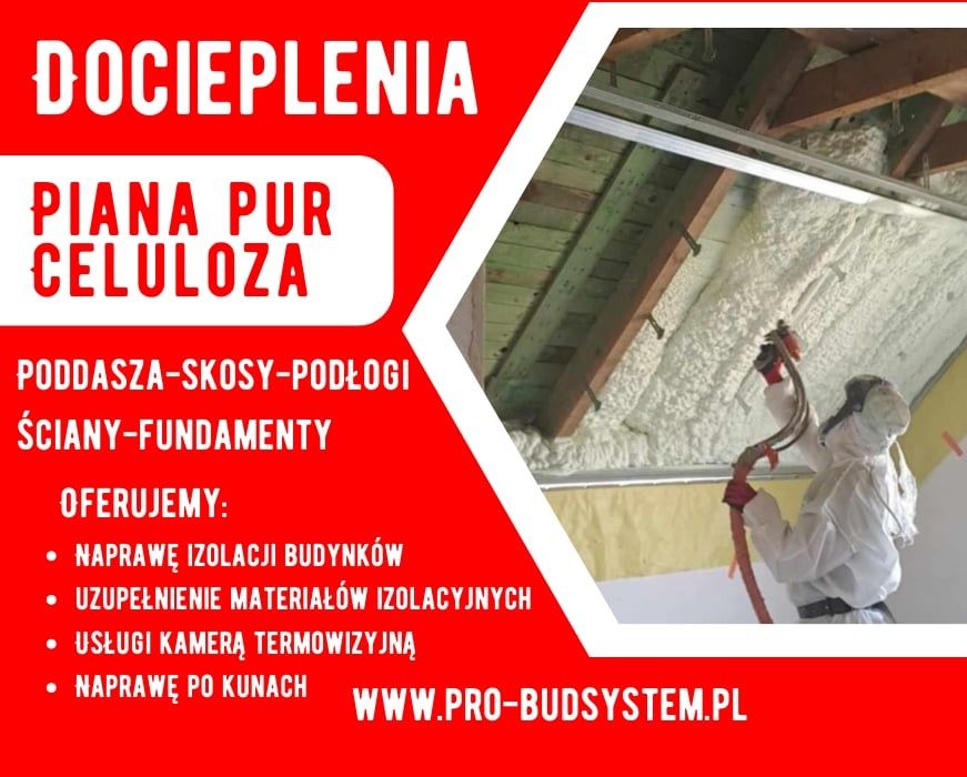 Docieplanie Pianką PUR Ocieplanie poddasza Celuloza Termowizja Pianka