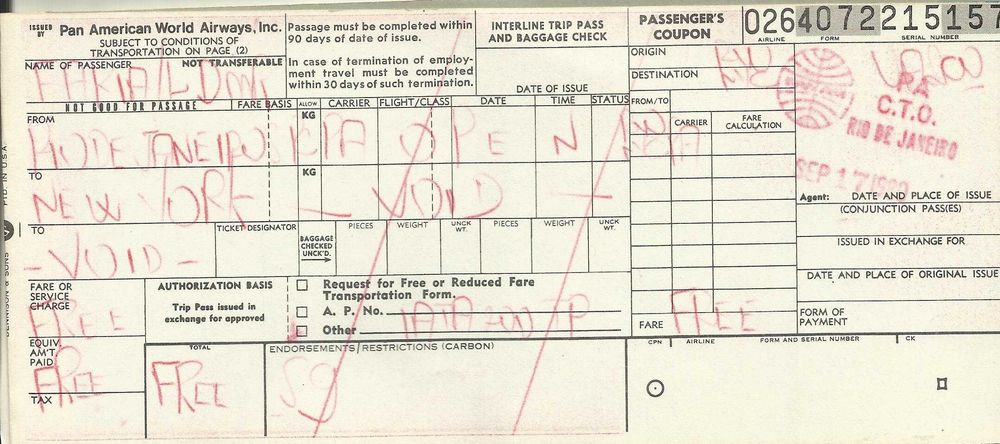 Bilhete de avião antigo 1980 - PAA - PAN AM - PAN AMERICAN - aviação - airlines - airways