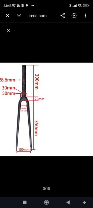 Garfo bicicleta em carbono